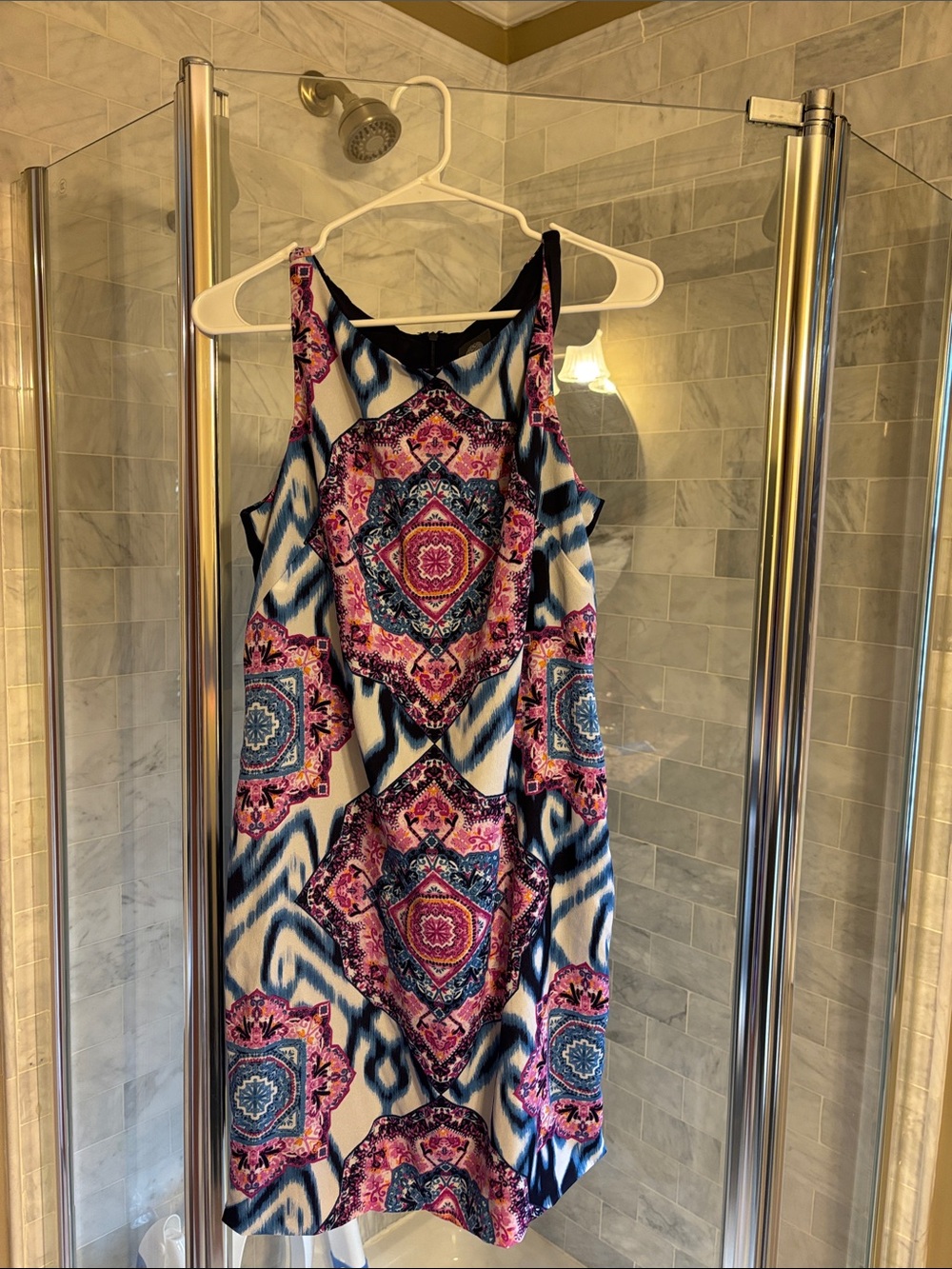 Vince Camuto Pink and Blue Medallion Print Sleeveless Mini Dress